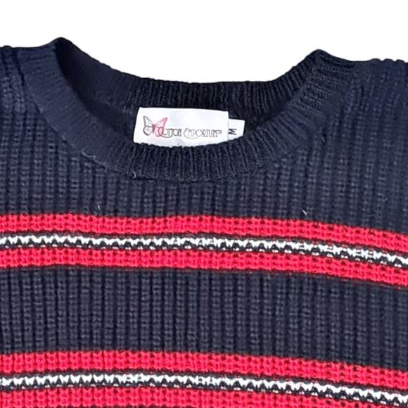 NWT Cotton Emporium Girls Navy Red Stripe Knit Sweater Medium - Picture 2 of 6